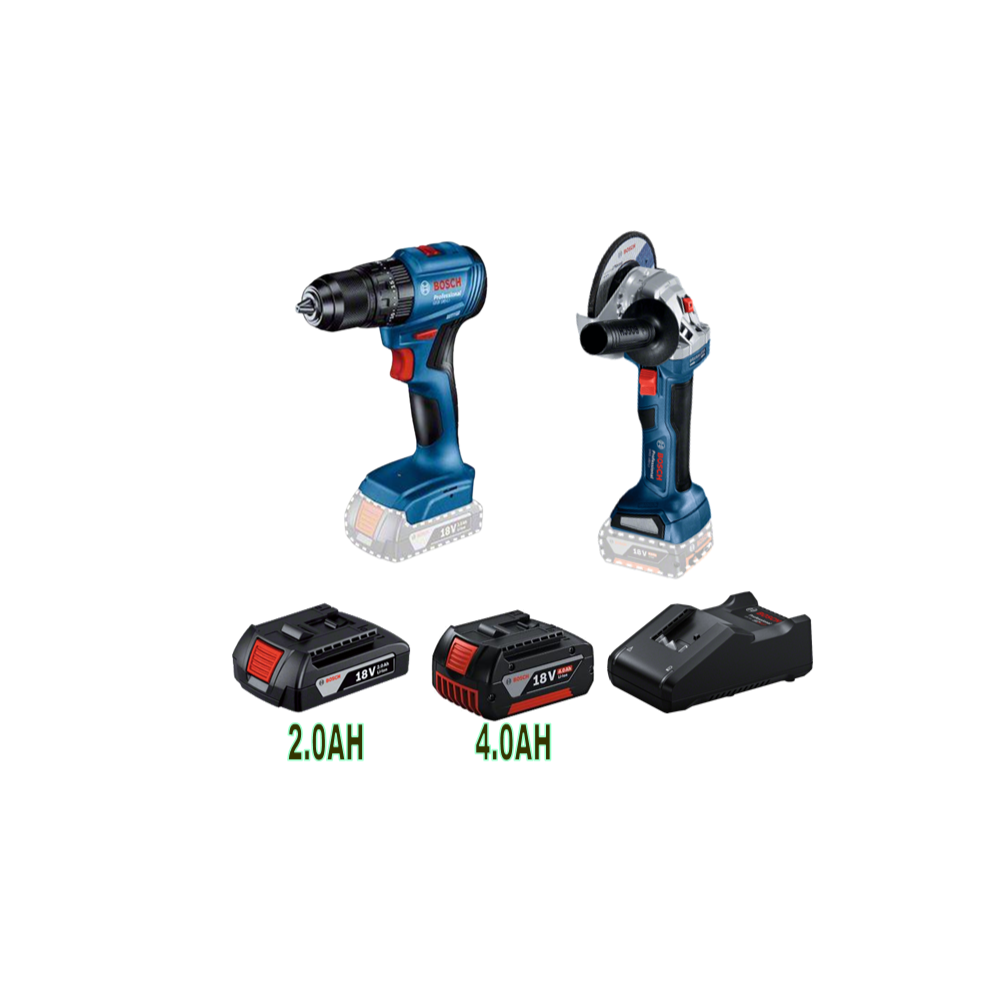 BOSCH COMBO KIT CORDLESS DRILL & CORDLESS ANGLE GRINDER GSB 185-LI WITH GWS 180-LI COMES WITH BATTERY & CHARGER Main image