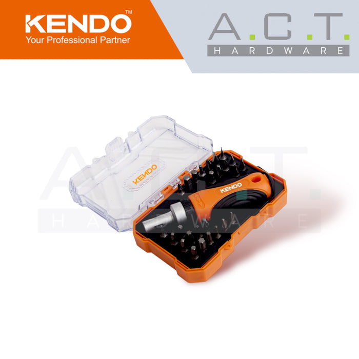 KENDO 27PC STUBBY ANTI-ROLL RATCHET SCREWDRIVER BITS SET - 20665