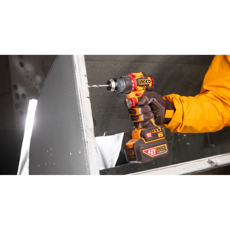 INGCO CIDLI426981, 42V Compact Brushless Cordless Impact Drill Set, 69Nm, 13MM Chuck Size, Hammer Drill
