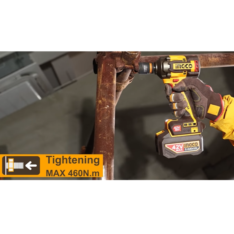 INGCO CIWLI42461, 42V Compact Brushless Cordless 1/2" Impact Wrench Set, 460Nm, With Accessories Set