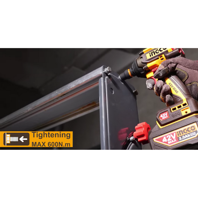INGCO CIWLI42602, 42V Compact Brushless Cordless 1/2" Impact Wrench Set, 600Nm, With Accessories Set