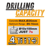 INGCO CRHLI422682, 42V Brushless SDS-PLUS Cordless Rotary Hammer Set, 26MM, With Accessories Set