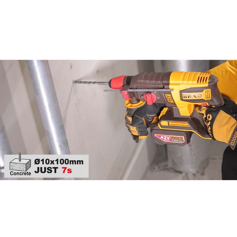 INGCO CRHLI422682, 42V Brushless SDS-PLUS Cordless Rotary Hammer Set, 26MM, With Accessories Set