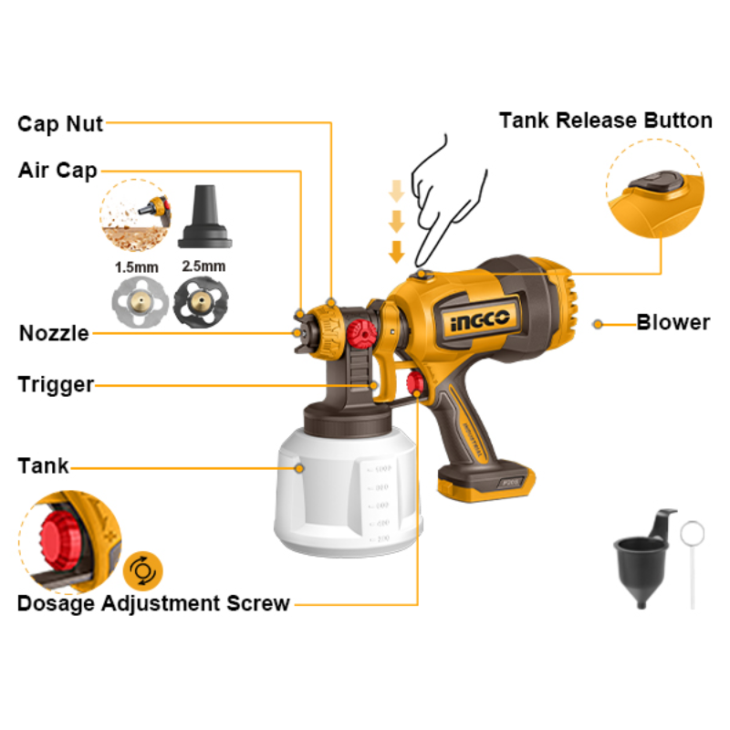 INGCO CSGLI2004, 20V LI-ION CORDLESS PAINT SPRAY GUN