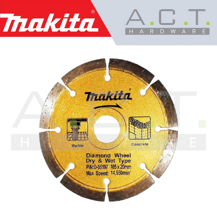 MAKITA DIAMOND WHEEL 105MM SEGMENTED LONG LIFE (DRY/CONCRETE), D-05197