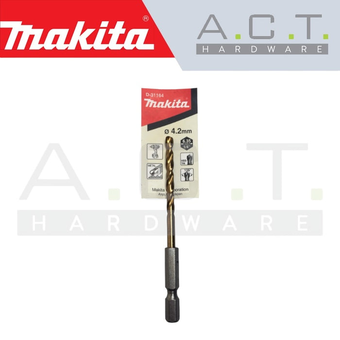 MAKITA HSS-TiN METAL DRILL BIT WITH 1/4” HEX SHANK