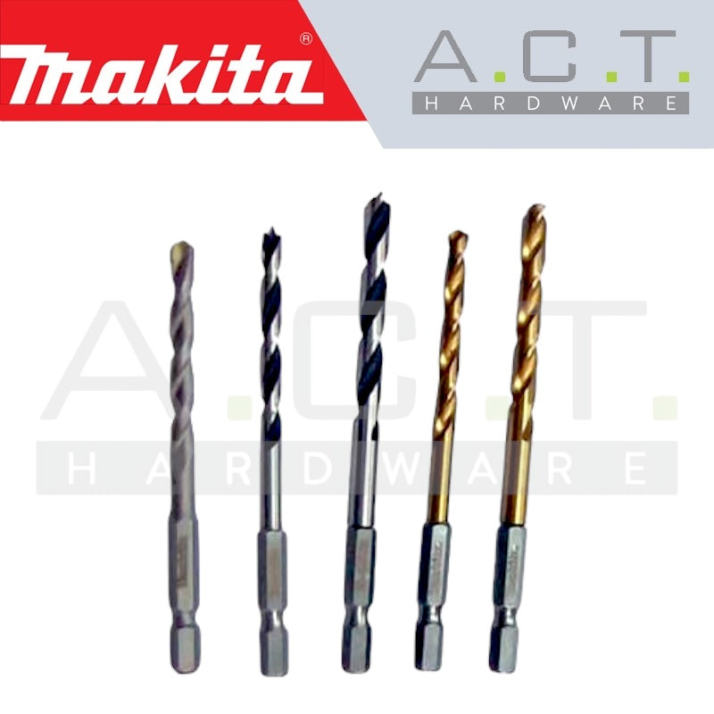 MAKITA (WOOD / METAL) HSS-TIN DRILL BIT SET FOR 1/4" HEX SHANK (5PCS), D-31522 Secondary image