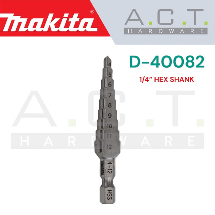 MAKITA STEP DRILL BIT, 1/4" HEX (E-FORM)-SHANK