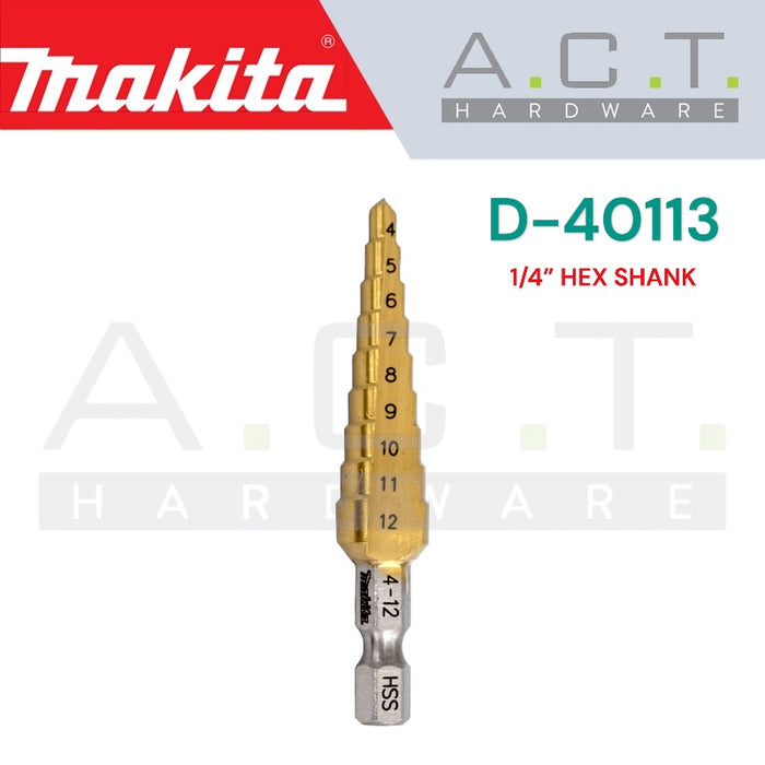 MAKITA STEP DRILL BIT, 1/4" HEX (E-FORM)-SHANK