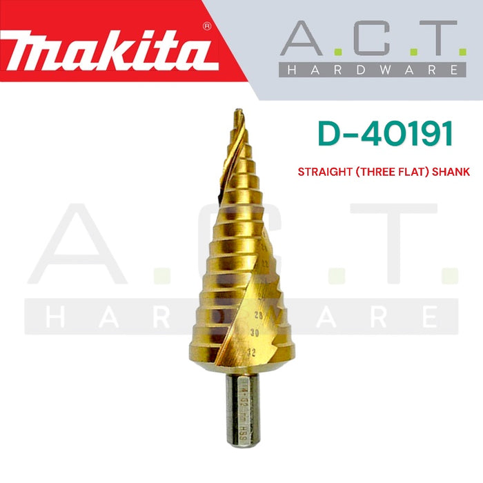 MAKITA STEP DRILL BIT, STRAIGHT (THREE FLAT) SHANK TYPE