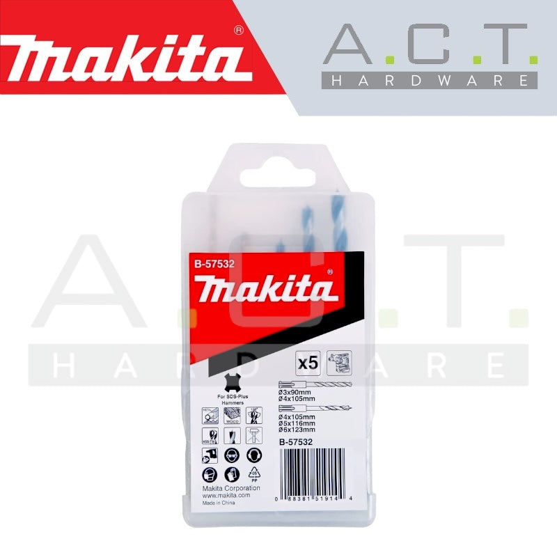 MAKITA (WOOD / METAL) HSS-TIN DRILL BIT SET FOR SDS-PLUS Hammers, B-57532 Main image