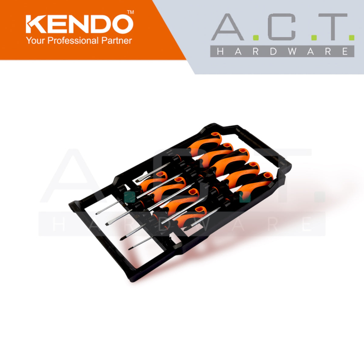 KENDO 9PC SCREWDRIVER SET WITH PLASTIC RACK - 20214