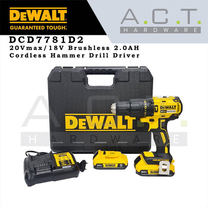 DEWALT DCD7781D2 20V CORDLESS BRUSHLESS HAMMER DRIVER DRILL 2.0AH