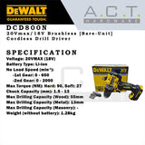 DEWALT DCD800N 20V CORDLESS BRUSHLESS DRIVER DRILL [BARE UNIT]
