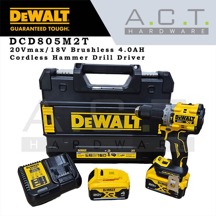 DEWALT DCD805M2T 20V XR CORDLESS BRUSHLESS HAMMER DRIVER DRILL 4.0AH