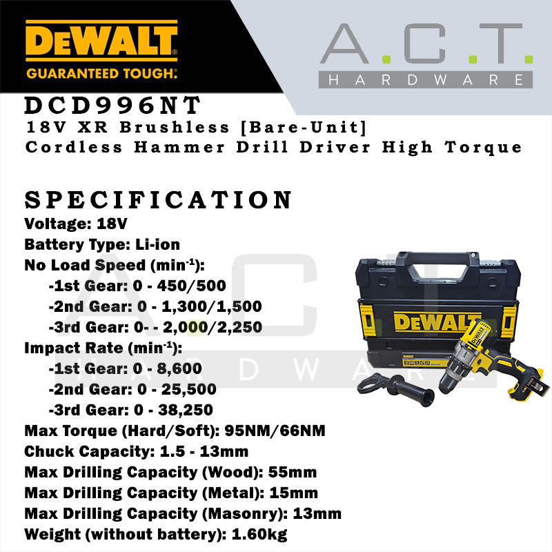 DEWALT DCD996NT 18V XR CORDLESS BRUSHLESS HIGH TORQUE HAMMER DRIVER DRILL [BARE] Secondary image