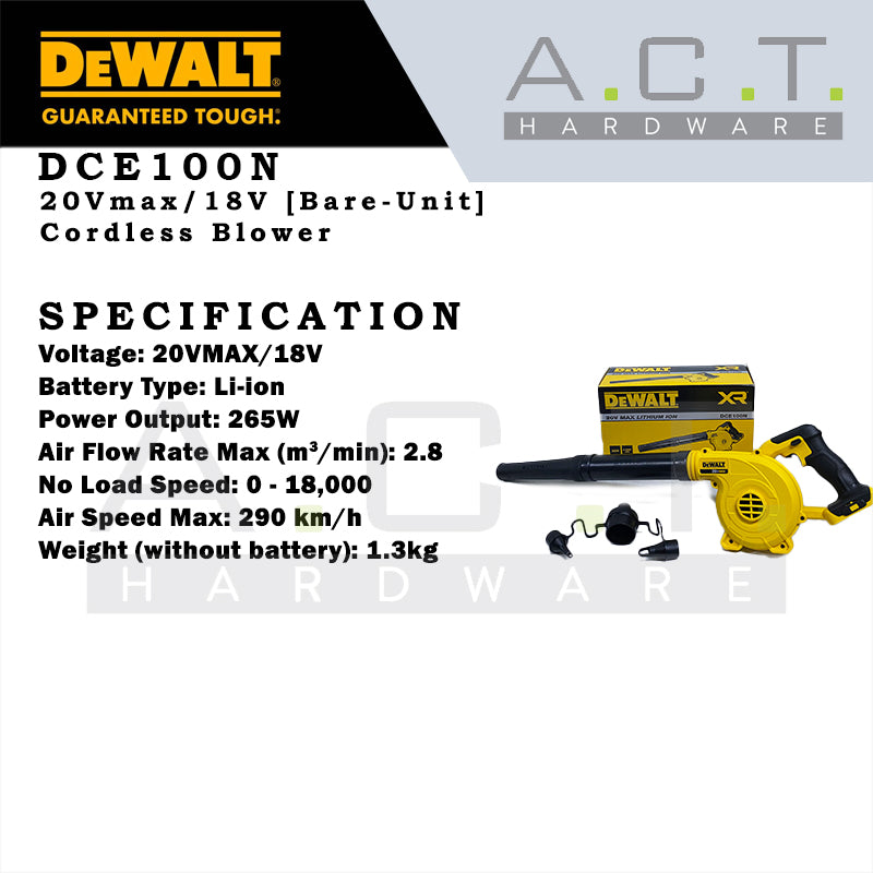 DEWALT DCE100N 20V CORDLESS COMPACT JOBSITE BLOWER  [BARE]