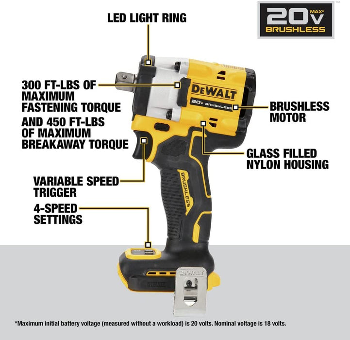 DEWALT DCF922D2 20V XR ATOMIC CORDLESS BRUSHLESS 1/2" IMPACT WRENCH 2.0AH