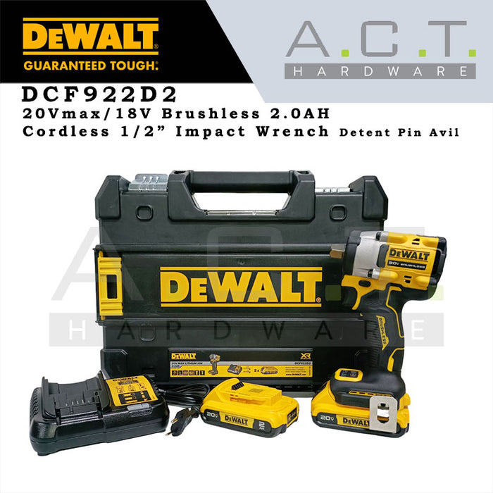 DEWALT DCF922D2 20V XR ATOMIC CORDLESS BRUSHLESS 1/2" IMPACT WRENCH 2.0AH