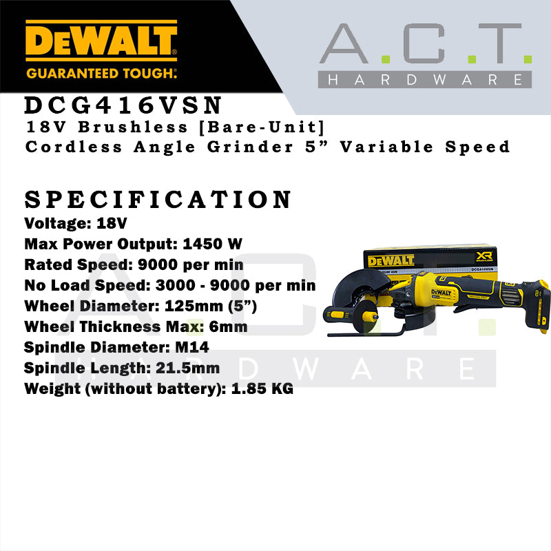 DEWALT DCG416VSN 18V XR 5" CORDLESS BRUSHLESS ANGLE GRINDER WITH PADDLE SWITCH, WITH VARIABLE SPEED [BARE UNIT] Secondary image