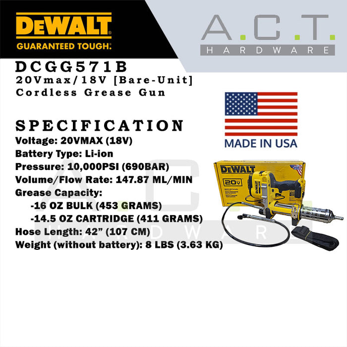 DEWALT DCGG571B 20V CORDLESS GREASE GUN [BARE UNIT]