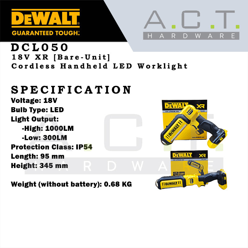 DEWALT DCL050 18V XR CORDLESS HANDHELD LED WORKLIGHT [BARE UNIT]