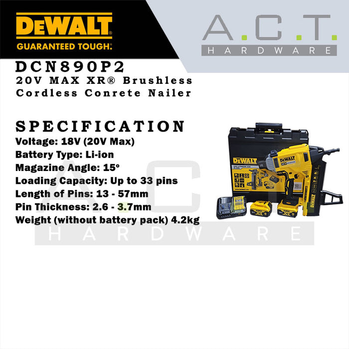 DEWALT DCN890P2 20V MAX CORDLESS BRUSHLESS CONRETE NAILER 5.0AH