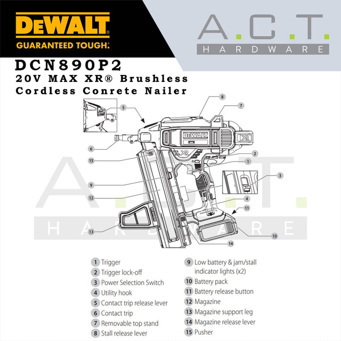 DEWALT DCN890P2 20V MAX CORDLESS BRUSHLESS CONRETE NAILER 5.0AH