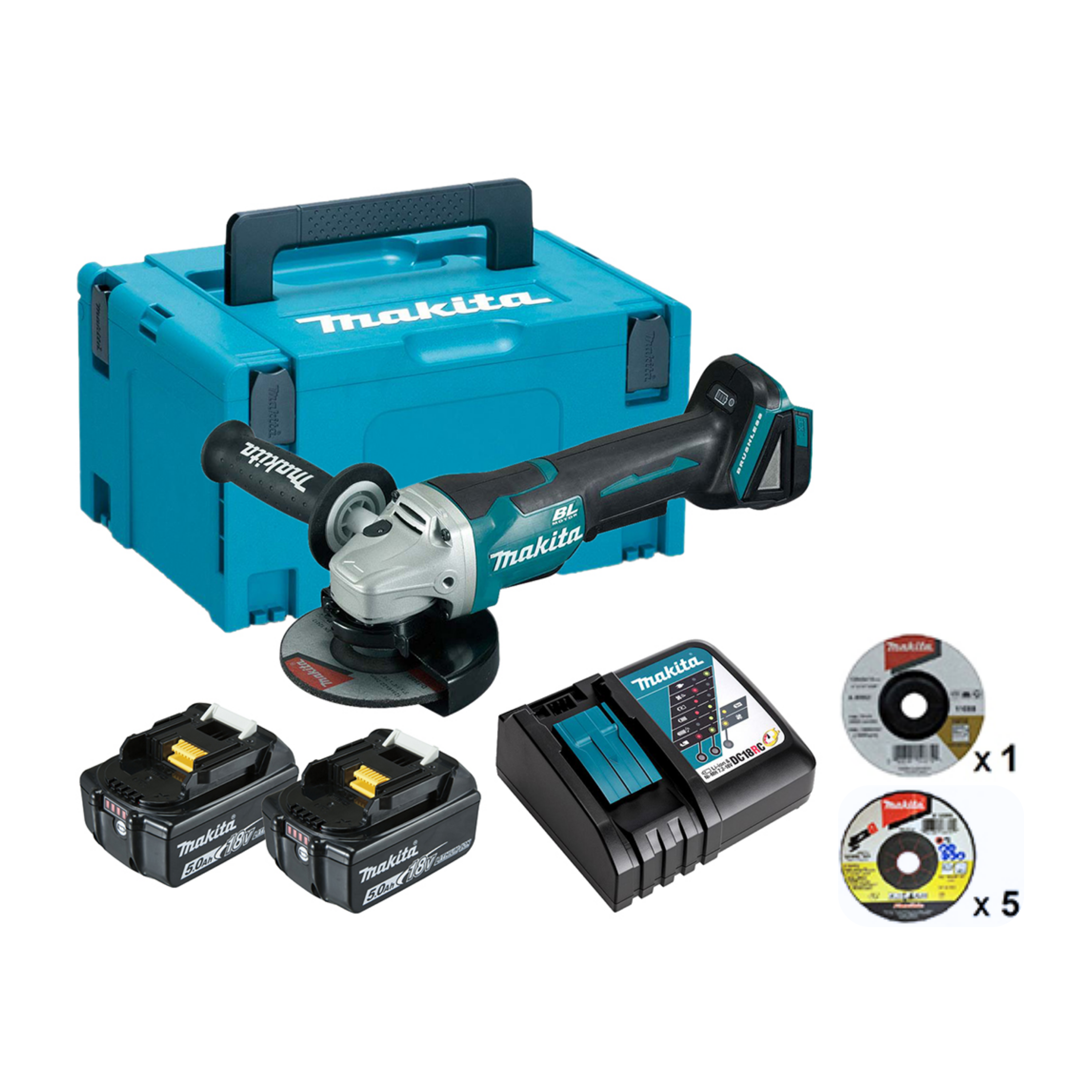 MAKITA DGA408RTJ1, 18V LXT CORDLESS BL 100MM (4") ANGLE GRINDER SET Main image