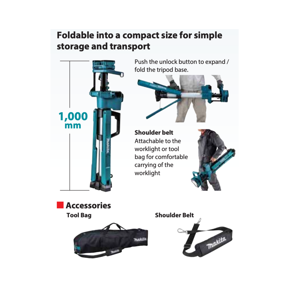 MAKITA DML814, 18V CORDLESS LED TRIPOD WORKLIGHT, 3000 LUMENS
