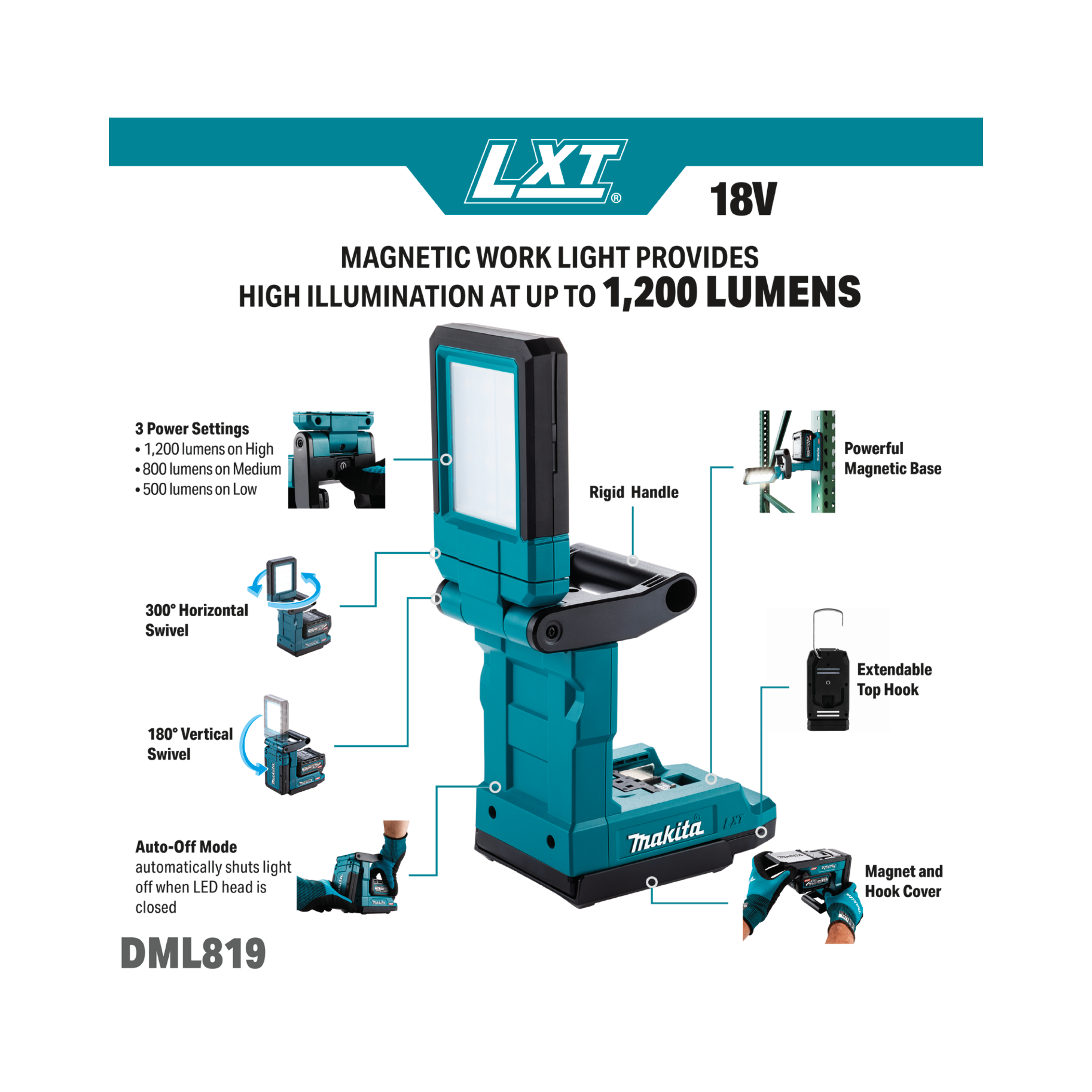 MAKITA DML819 18V LXT LED MAGNETIC WORK LIGHT (BARE UNIT)