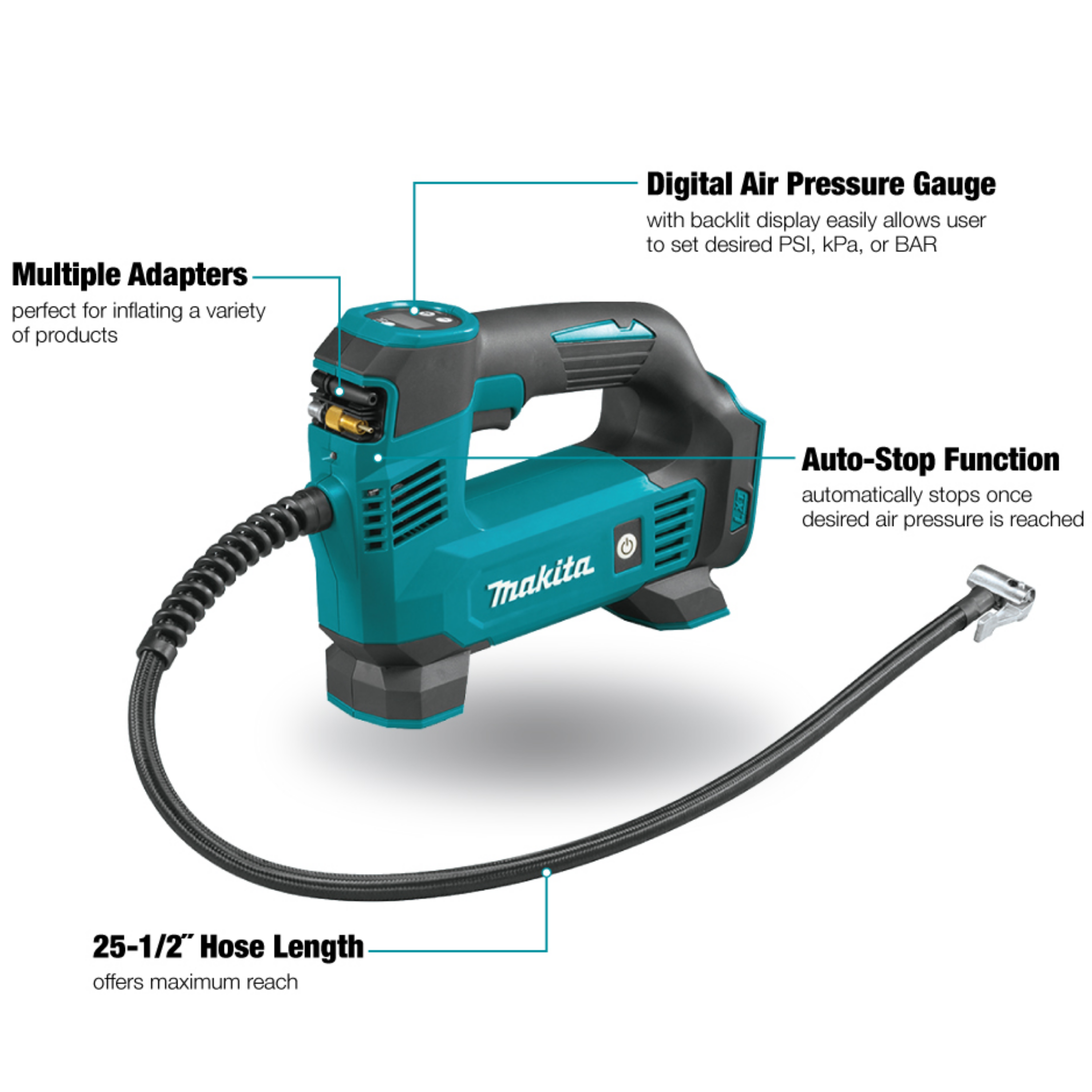 MAKITA DMP180Z, 18V CORDLESS INFLATOR (BARE UNIT) Secondary image
