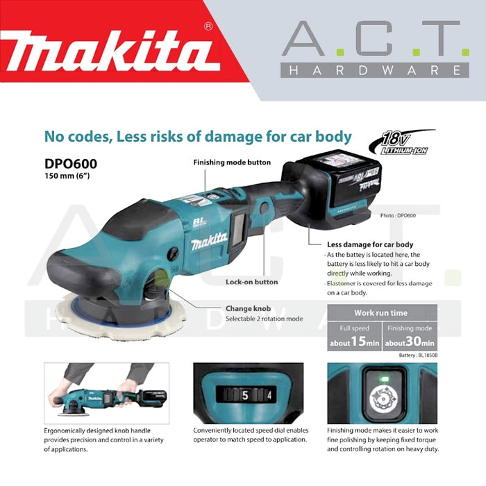 MAKITA DPO600 CORDLESS RANDOM ORBIT POLISHER