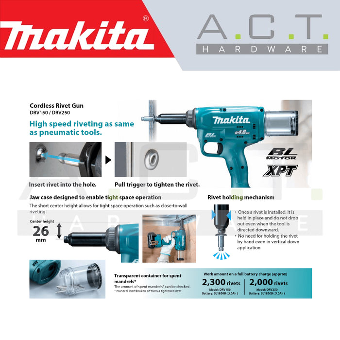 MAKITA DRV250Z CORDLESS RIVET GUN