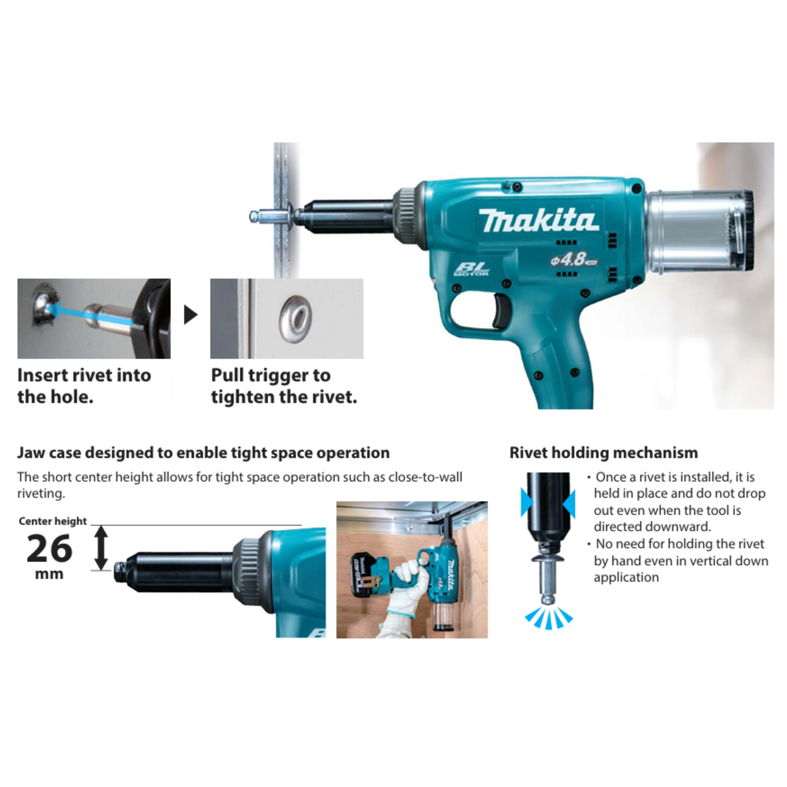 MAKITA DRV250Z, 18V CORDLESS BRUSHLESS RIVET GUN (BARE UNIT)