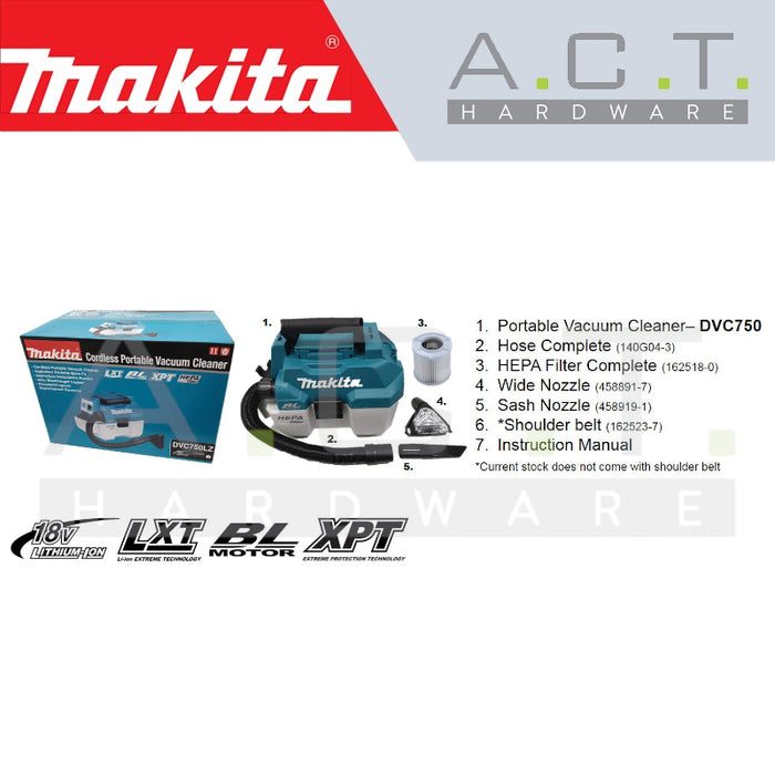 MAKITA DVC750LZX1 CORDLESS PORTABLE VACUUM CLEANER