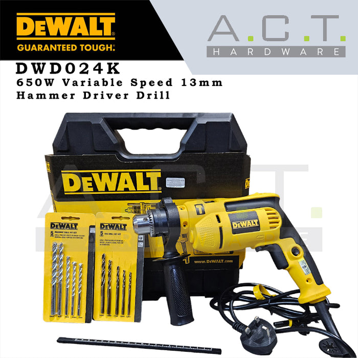 DEWALT DWD024K HAMMER DRIVER DRILL 13MM VARIABLE SPEED 650W