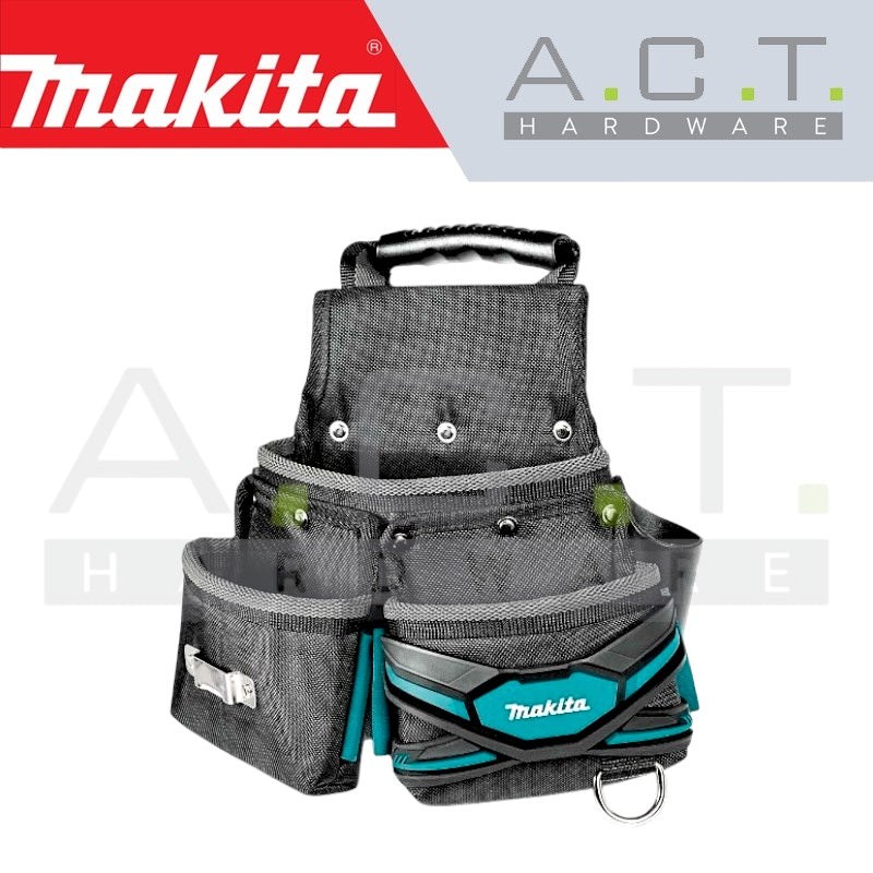 Makita E-05147 3-Taschen-Befestigungstasche – Robustes Werkzeugzubehör Aus Polyester | Mit Leder-Meisselhalter & Maßband-Clip | Small
