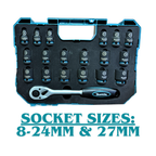 MAKITA E-30069, 19PCS 1/2" SQ DR IMPACT BLACK RATCHET SOCKET SET