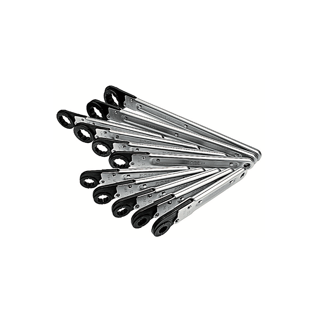 ELORA 117 S11 RING RATCHET SPANNER SET, HINGED