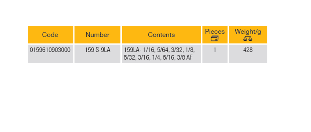 ELORA 159S-9LA HEXAGON KEY SET, EXTRA LONG INCHES