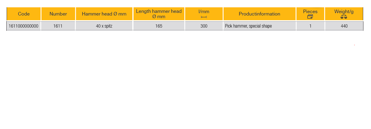 ELORA 1611 BODYWORK PICK HAMMER SPECIAL SHAPE 165MM Secondary image