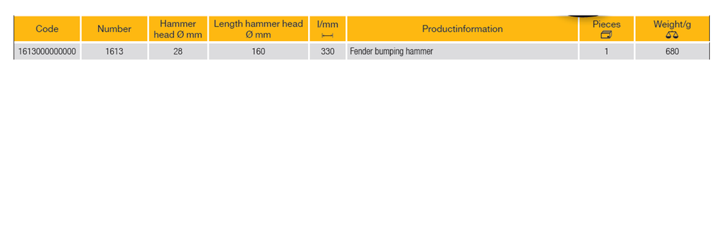 ELORA 1613 BODYWORK FENDER BUMPING HAMMER 160MM