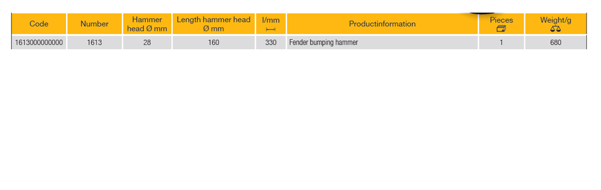 ELORA 1613 BODYWORK FENDER BUMPING HAMMER 160MM
