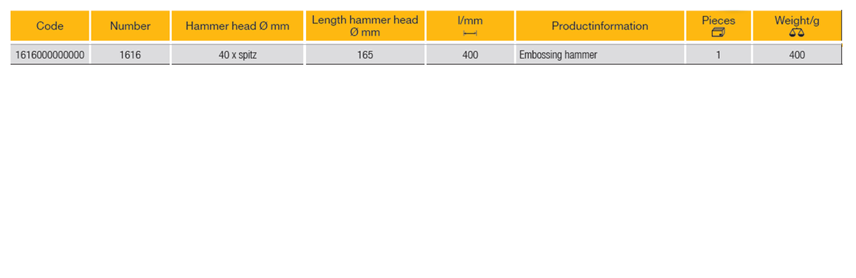 ELORA 1616 BODYWORK EMBOSSING HAMMER 165MM