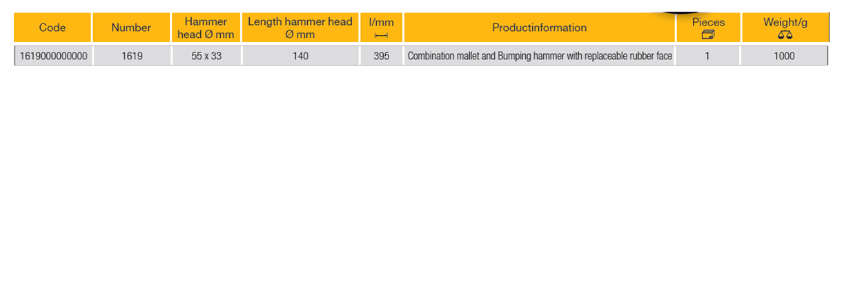 ELORA 1619 BODYWORK BUMPING HAMMER WITH REPLACEABLE RUBBER FACE Secondary image