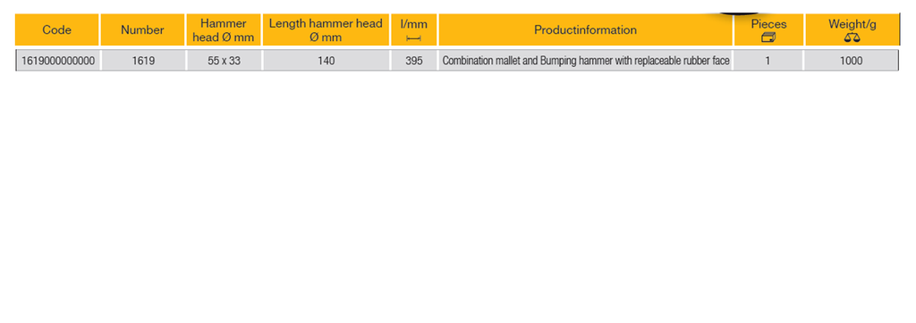 ELORA 1619 BODYWORK BUMPING HAMMER WITH REPLACEABLE RUBBER FACE