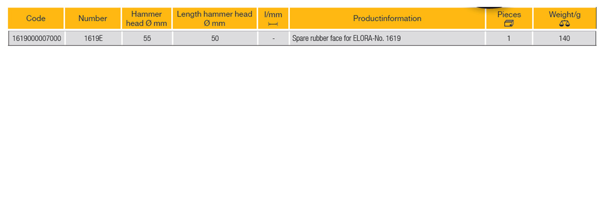 ELORA 1619E BODYWORK SPARE RUBBER FACE FOR BUMPING HAMMER