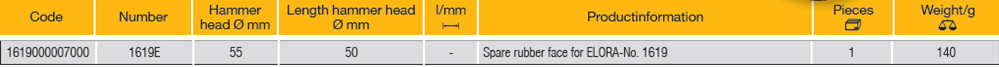ELORA 1619E BODYWORK SPARE RUBBER FACE FOR BUMPING HAMMER