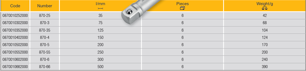 ELORA 870 EXTENSION BAR 3/8"